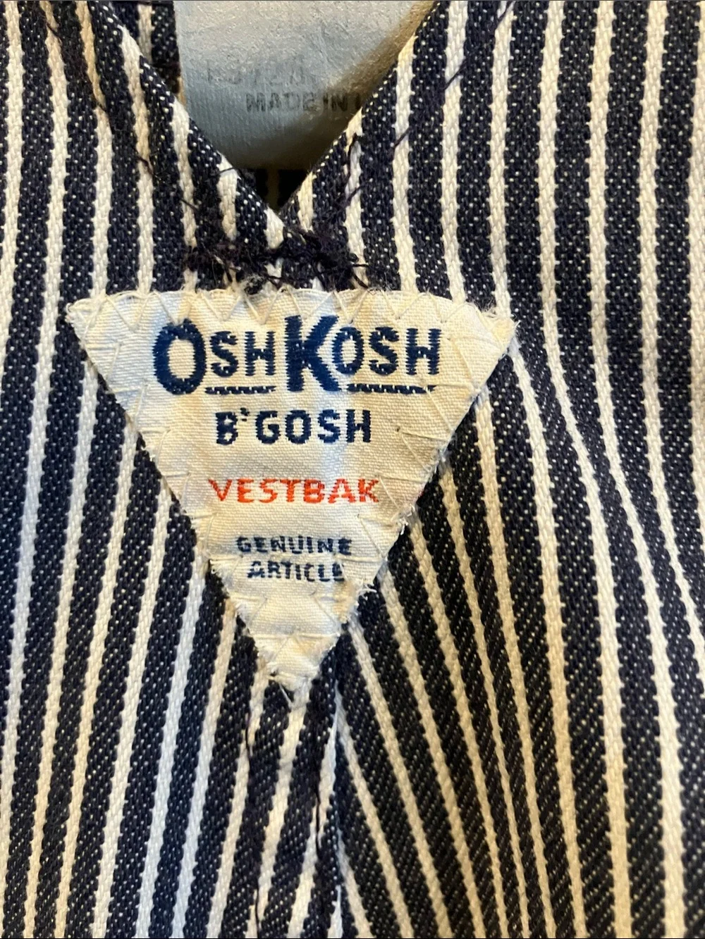 Vintage OshKosh hickory stripe overalls size 24 months USA union made